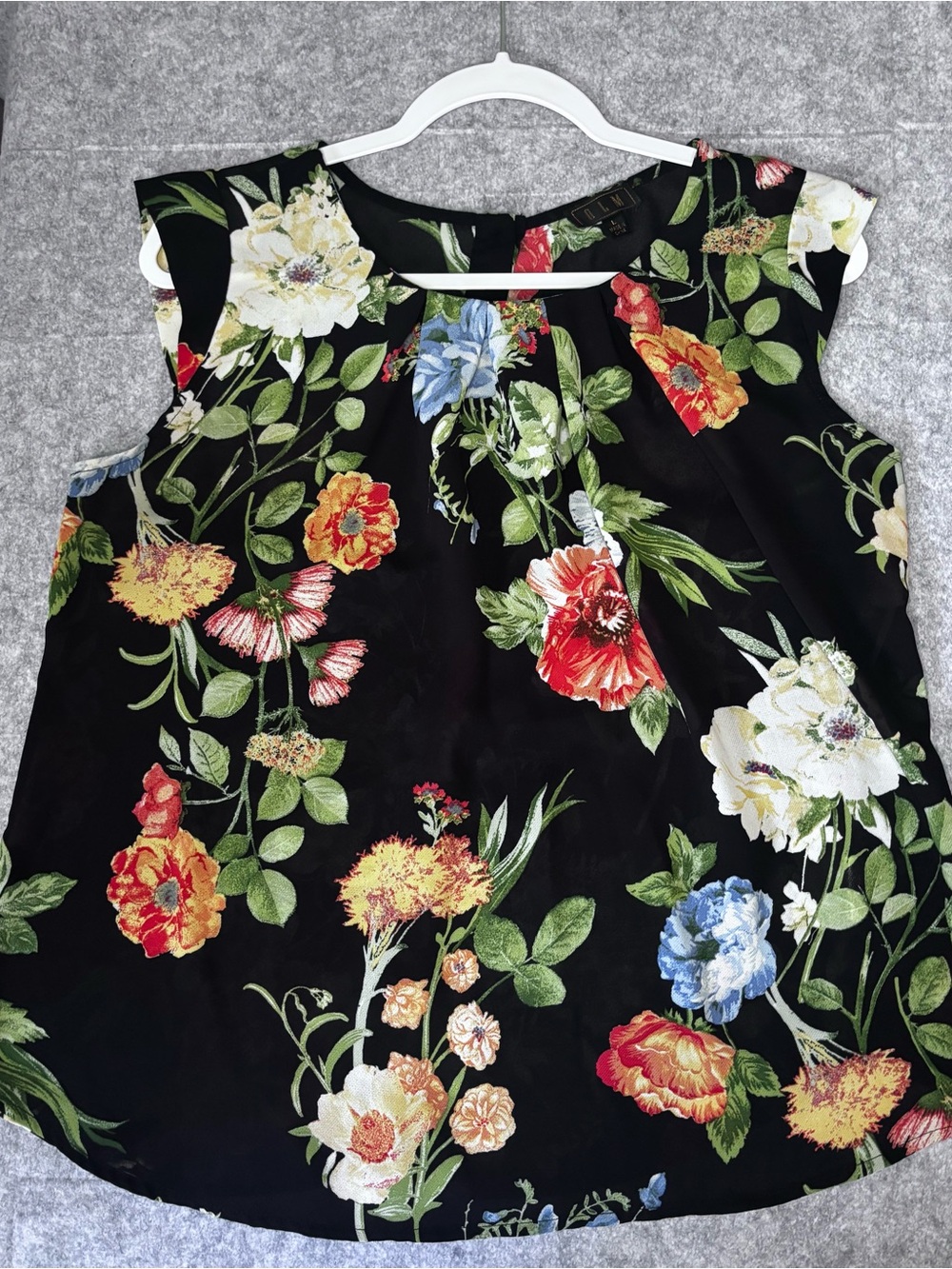 Women's Black Floral Cap-Sleeve Blouse